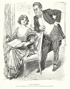 Tragiczne chwile, próba bycia wdzięcznym, gdy autor wersów patrzy ci przez ramię (litografia) autorstwa Charles Dana Gibson