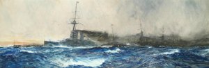 HMS Iron Duke na czele innych okrętów floty autorstwa Charles Dixon