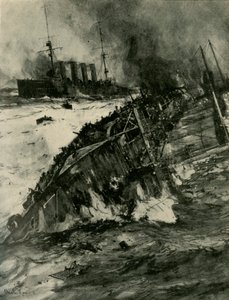 Zatonięcie HMS Aboukir, I wojna światowa, 22 września 1914, ok.1920. autorstwa Charles Dixon
