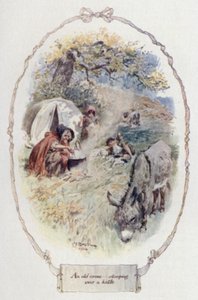 Stara wiedźma pochylona nad czajnikiem (kolor lito) autorstwa Charles Edmund Brock
