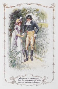 Dałam mu do zrozumienia, że jej uczucia uległy tak istotnej zmianie..., ilustracja z „Duma i uprzedzenie” Jane Austen (kolor lito) autorstwa Charles Edmund Brock