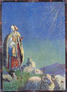 Spadł jak deszcz iskier, scena z „Historii świetlika” w „Opowieściach dziecięcych z rumuńskich legend” Mosesa Gastera (1856-1939) 1921 autorstwa Charles Edmund Brock