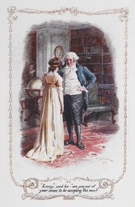„Lizzy”, powiedział… „czy masz zmysły, aby zaakceptować tego mężczyznę?”, ilustracja z „Duma i uprzedzenie” Jane Austen (kolor lito) autorstwa Charles Edmund Brock