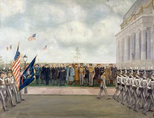 Marszałek Joffre z misją do Waszyngtonu przeprowadzający inspekcję studentów West Point, wiosna 1917 r., Charles Edmund Brock (1870-1938), I wojna światowa, Stany Zjednoczone, XX wiek autorstwa Charles Edmund Brock