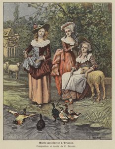 Marie Antoinette w Trianon (kolor lito) autorstwa Charles Edouard Delort