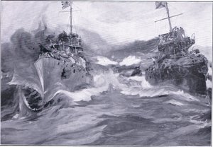 Walka między niszczycielami, ilustracja z Cassells History of the rosyjsko-japońskiej wojny t. 1, ok. 1900