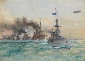 HMS "Cardiff" prowadzący niemiecką flotę do kapitulacji autorstwa Charles Edward Dixon