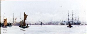 Patrząc na zachód od Tilbury (akwarela na papierze) autorstwa Charles Edward Dixon