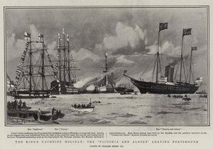 Królewskie wakacje na jachcie, Victoria i Albert wypływają z Portsmouth. autorstwa Charles Edward Dixon