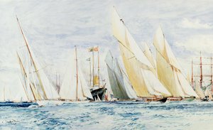 Twenty Seconds to Go: "White Heather", "Cambria", "Alstra", "Westward", "Britannia", "Lulworth" i "Shamrock", jachty w Cowes,