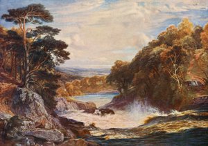 Wodospad Tummel (kolorowa litografia)