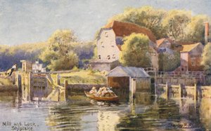 Tamiza: Młyn i śluza Shiplake (kolorowa litografia) autorstwa Charles Edwin Flower