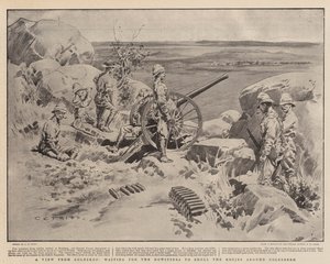Widok z Coleskopu, czekając na haubice łusujące Kopjes wokół Colesberg autorstwa Charles Edwin Fripp
