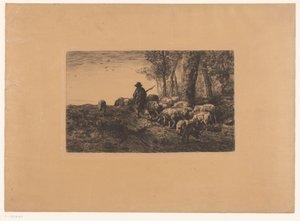 Pasterz z grupą świń autorstwa Charles Emile Jacque (attributed to)