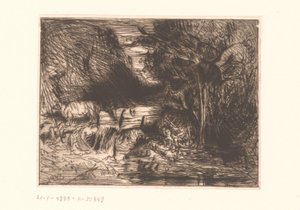 Krajobraz z krową i ciekiem wodnym autorstwa Charles Emile Jacque (attributed to)