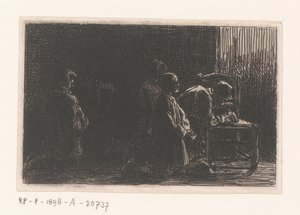 Modlące się postacie przed krzesłem autorstwa Charles Emile Jacque