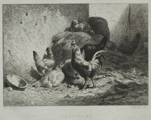 Kogut i kury. autorstwa Charles Emile Jacque
