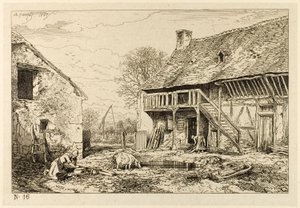 Dziedziniec domu chłopskiego autorstwa Charles Emile Jacque