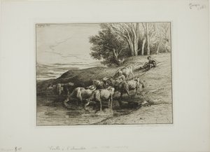 Krowy w wodopoju autorstwa Charles Emile Jacque