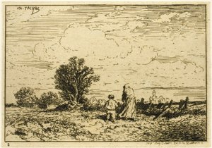 Przeprawa przez łąkę autorstwa Charles Emile Jacque