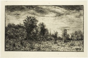 Edge of the Wood, pod zachmurzonym niebem autorstwa Charles Emile Jacque