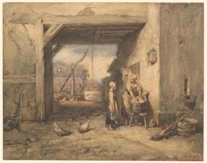 Wiejskie podwórze autorstwa Charles Emile Jacque