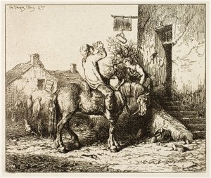 Wejście do karczmy z chłopskim piciem autorstwa Charles Emile Jacque