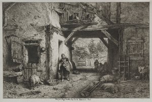 Wnętrze farmy autorstwa Charles Emile Jacque