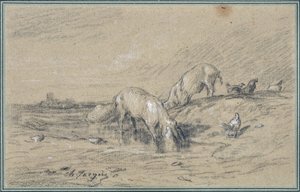 Stado świń Rysunek Charles Jacque (1813-1894) autorstwa Charles Emile Jacque