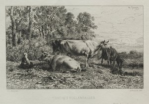 Holenderskie krowy. autorstwa Charles Emile Jacque