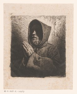 Głowa modlącego się brodatego mnicha autorstwa Charles Emile Jacque