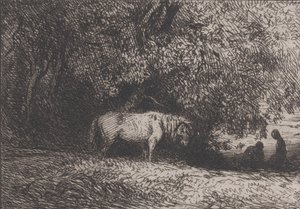 Koń pod gałęzią drzewa, 1846. autorstwa Charles Emile Jacque