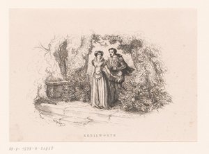 Para w ogrodzie Kenilworth (tytuł na obiekcie) autorstwa Charles Emile Jacque