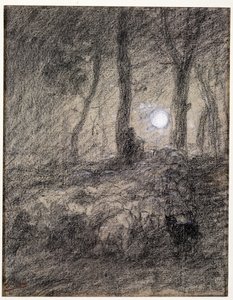 Stado owiec w świetle księżyca autorstwa Charles Emile Jacque