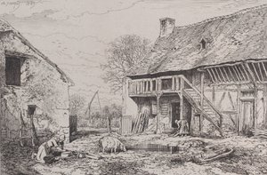 Krajobraz podwórka chłopskiego, 1845. autorstwa Charles Emile Jacque