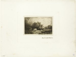 Krajobraz z mężczyzną na koniu, świniami i krową autorstwa Charles Emile Jacque