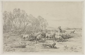 Krajobraz ze stadem owiec autorstwa Charles Emile Jacque