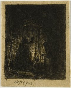 Mężczyzna i kobieta z latarniami autorstwa Charles Emile Jacque