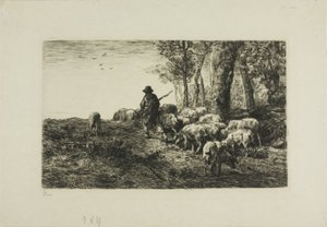 Człowiek ze stadem świń autorstwa Charles Emile Jacque