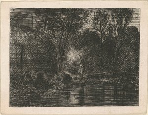 Brzeg rzeki w nocy autorstwa Charles Emile Jacque