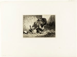 Kogut i kury autorstwa Charles Emile Jacque