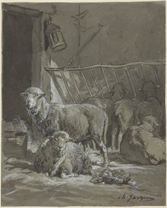 Owce w żłobie autorstwa Charles Emile Jacque