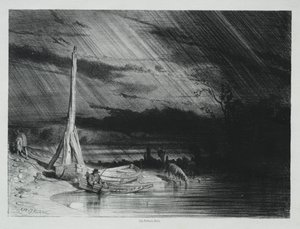 Rybak, deszczowa pogoda autorstwa Charles Emile Jacque
