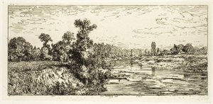 Wyspa Aligre, z dwiema łodziami autorstwa Charles Emile Jacque