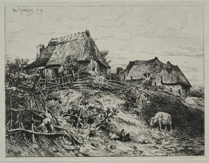 Dwie chaty na skarpie, 1879 r. autorstwa Charles Emile Jacque