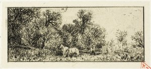 Dwa konie w lesie autorstwa Charles Emile Jacque