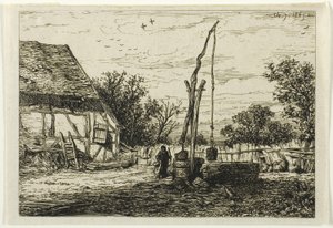 Cóż na dziedzińcu farmy autorstwa Charles Emile Jacque