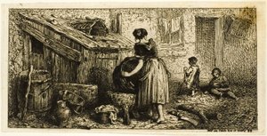 Kobieta myjąca garnki z dziećmi autorstwa Charles Emile Jacque