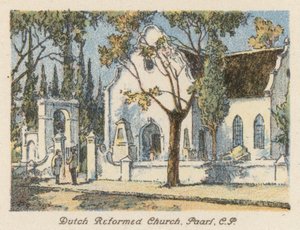 Republika Południowej Afryki: Holenderski Kościół Reformowany, Paarl, CP (kolorowa litografia) autorstwa Charles Ernest Peers