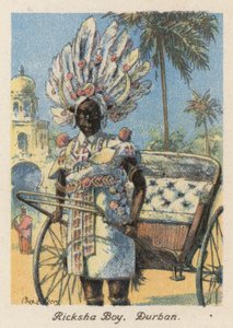 Republika Południowej Afryki: Ricksha Boy, Durban (kolorowa litografia) autorstwa Charles Ernest Peers